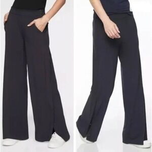 Athleta Gramercy Track Trouser Wide Leg Snap Button in Black Size 8